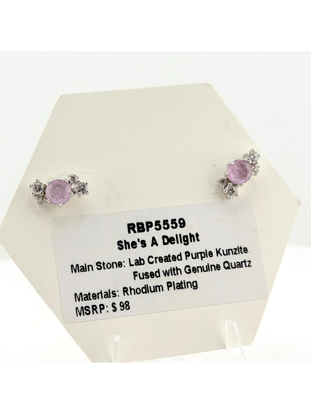 Bomb Party Earrings RBP5559 "She’s A Delight" Purple Kunzite on Rhodium RETRO